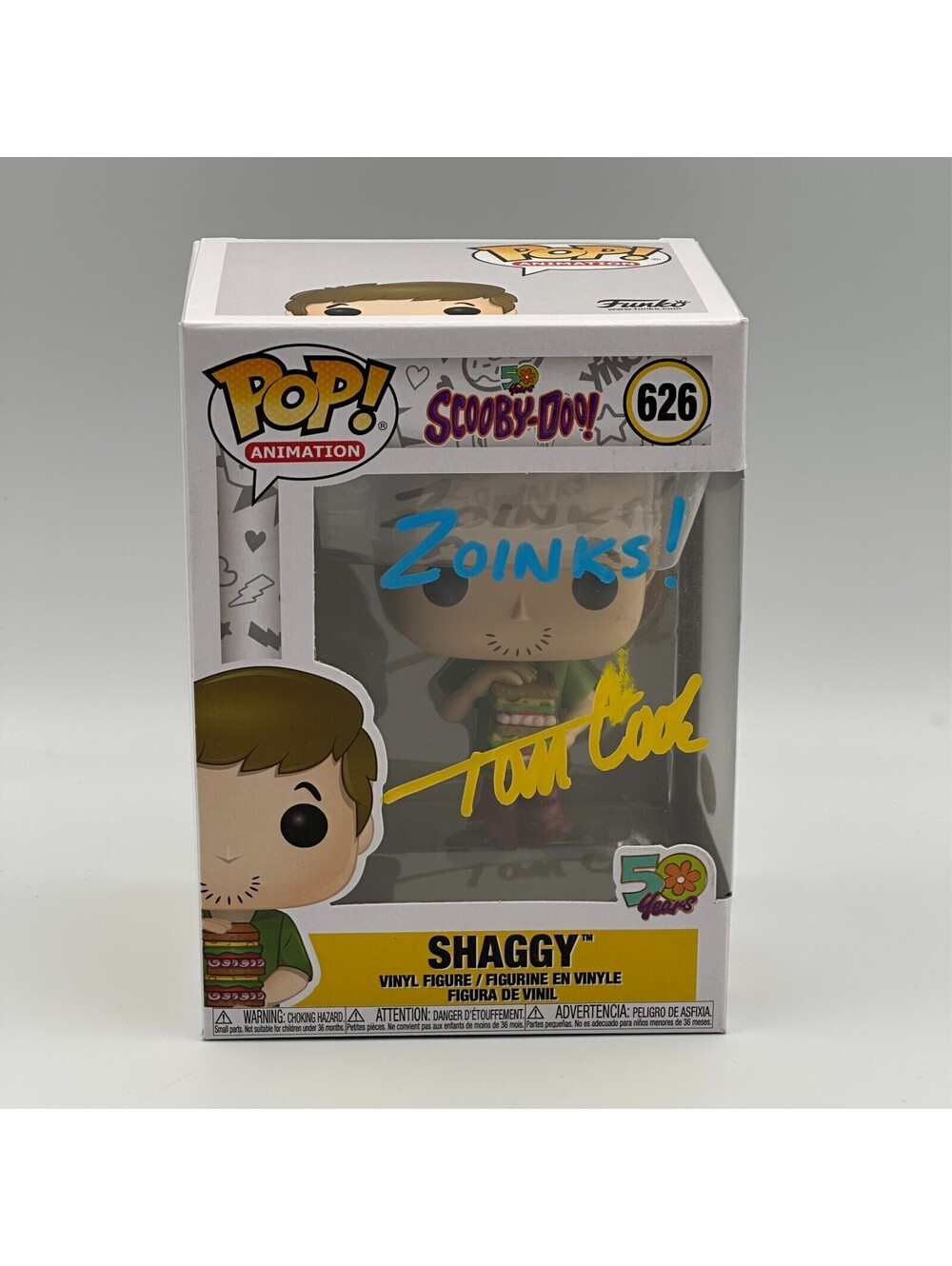 Tom Cook Signed Scooby Doo #626 Shaggy Funko Pop! Inscribed Zoinks! JSA